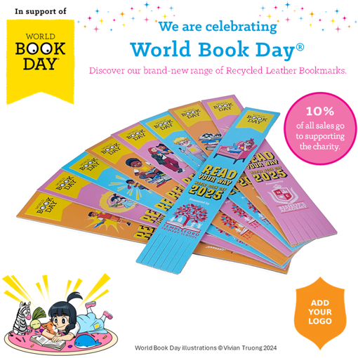 World Book Day Colour Recycled Leather Bookmarks With Your Logo